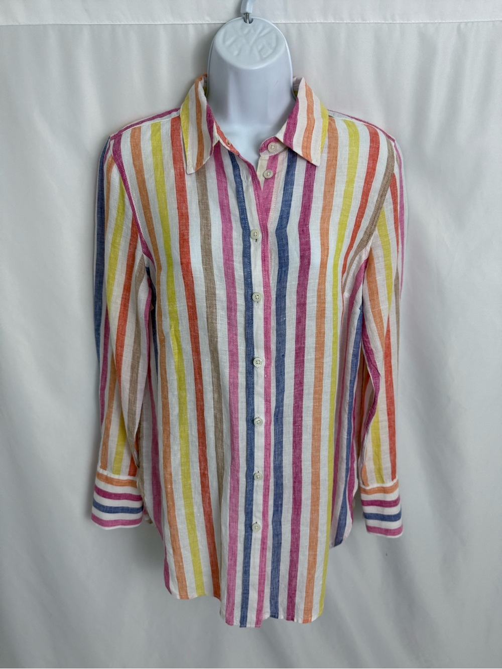 Talbots Linen Rainbow Striped Button Down Top Size X-Small